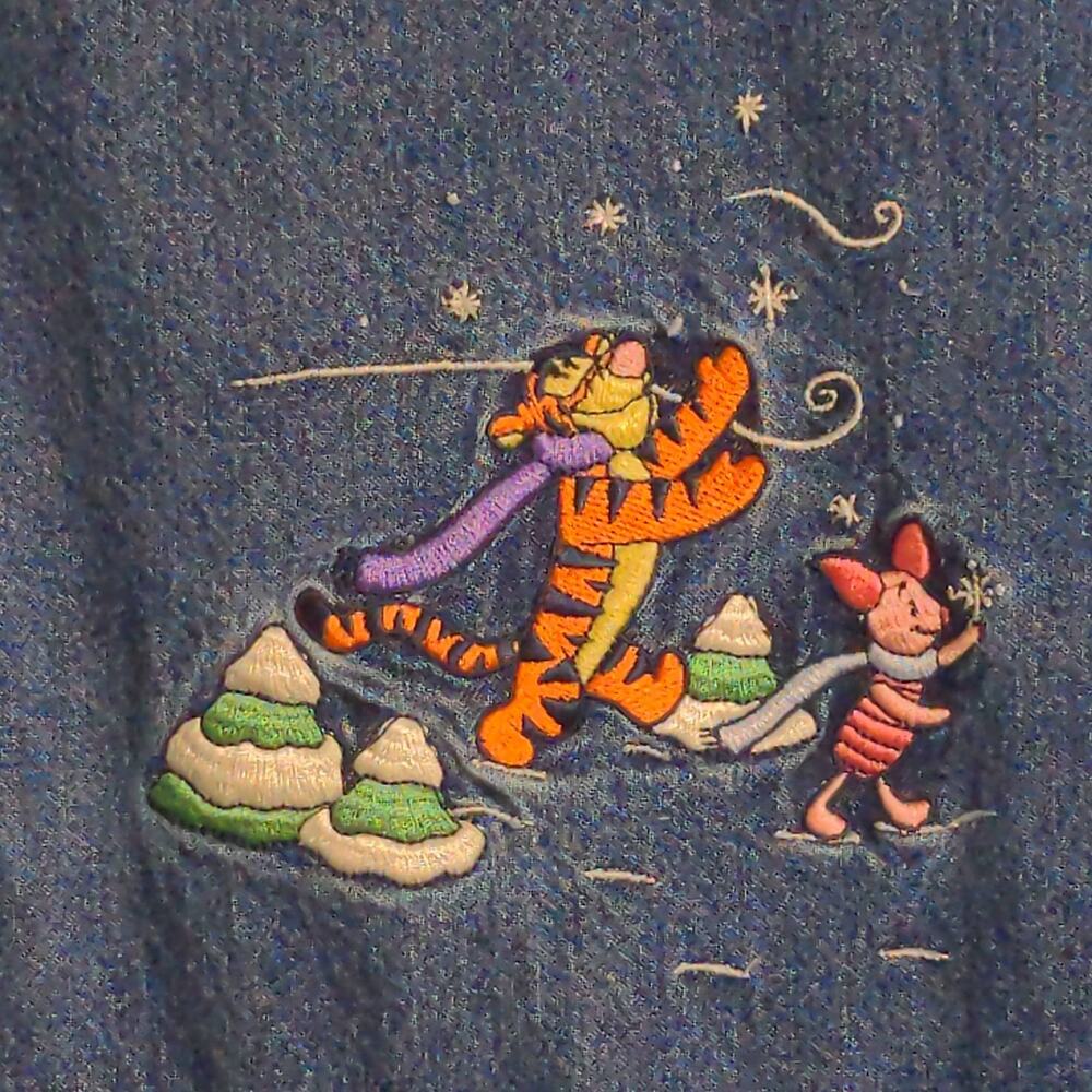 Disney Womens Shirt Dress Blue Denim Long Sleeve Embroidered Winnie The Pooh M - Picture 3 of 14